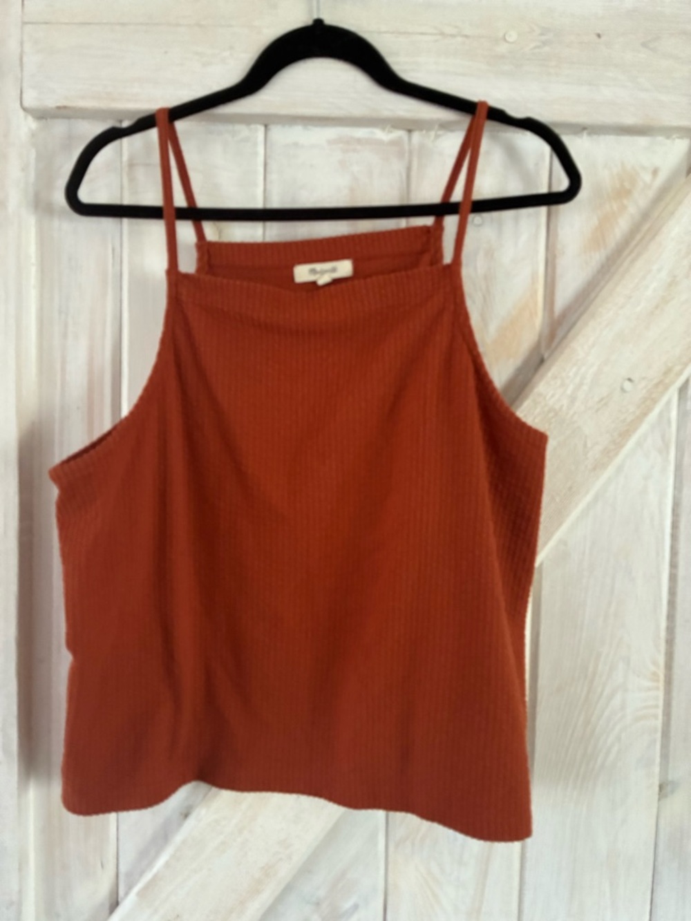 Madewell Rust-Orange Ribbed Top with Double Spaghetti Straps